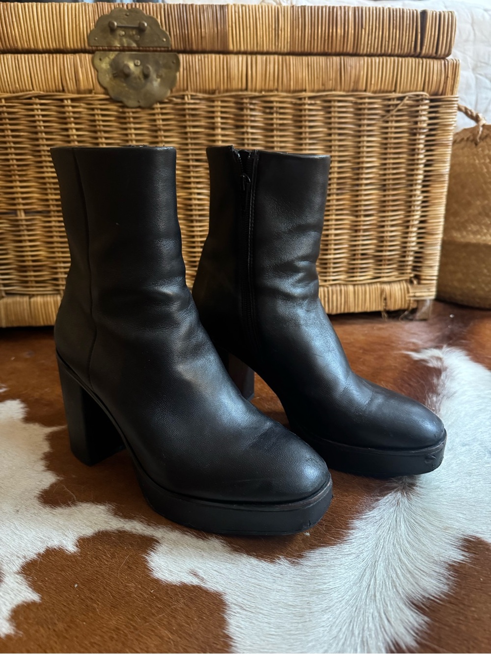 Aqua Black Platform Ankle Booties